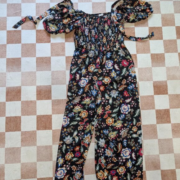 Smocked Floral Jumpsuit with Tie Back - Picture 2 of 6